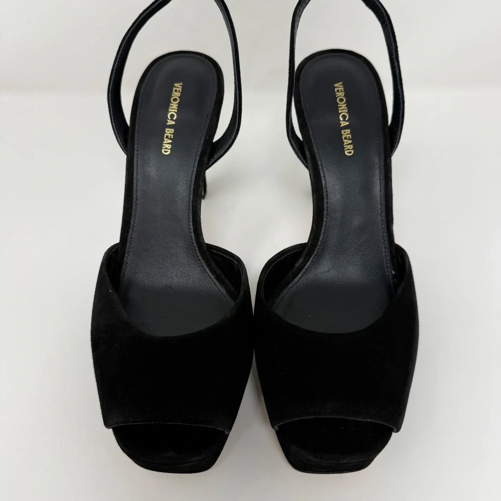 New Veronica Beard Brianne Sandals Black Suede Sz 8.5